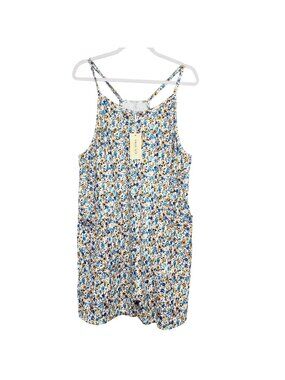 Ekouaer Floral Sleeveless Romper  Pockets Adjustable Straps Womens Size L